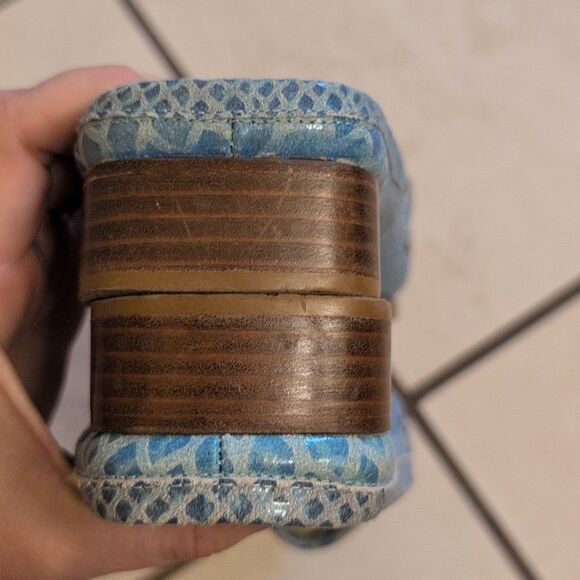 Stuart Weitzman Jeweled Blue Snakeskin Mules Open Back Slides Loafer Size 10 - Picture 7 of 10